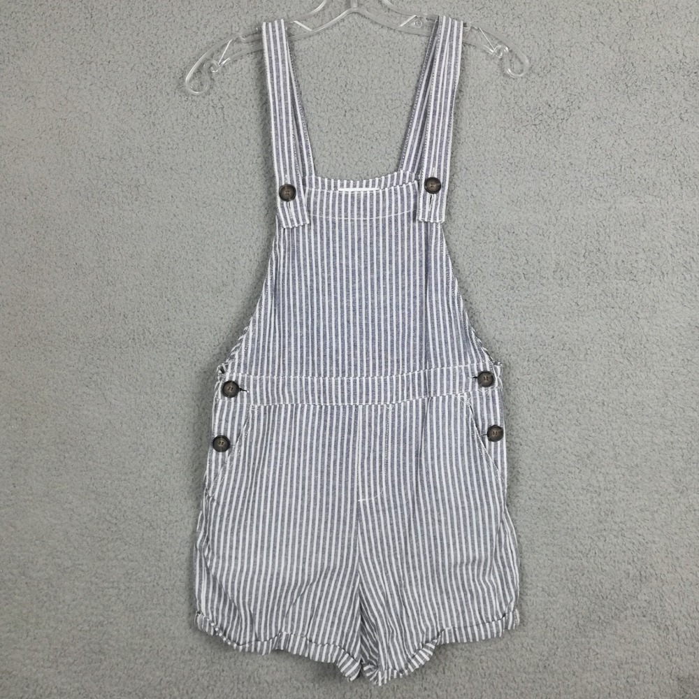 Cali 1850 Womens Romper Overall Shortall Linen Blend Navy White Stripe S